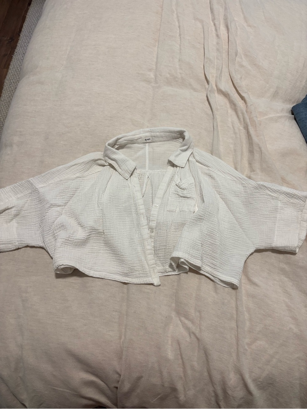 Lightweight White Cropped Button-Front Shirt